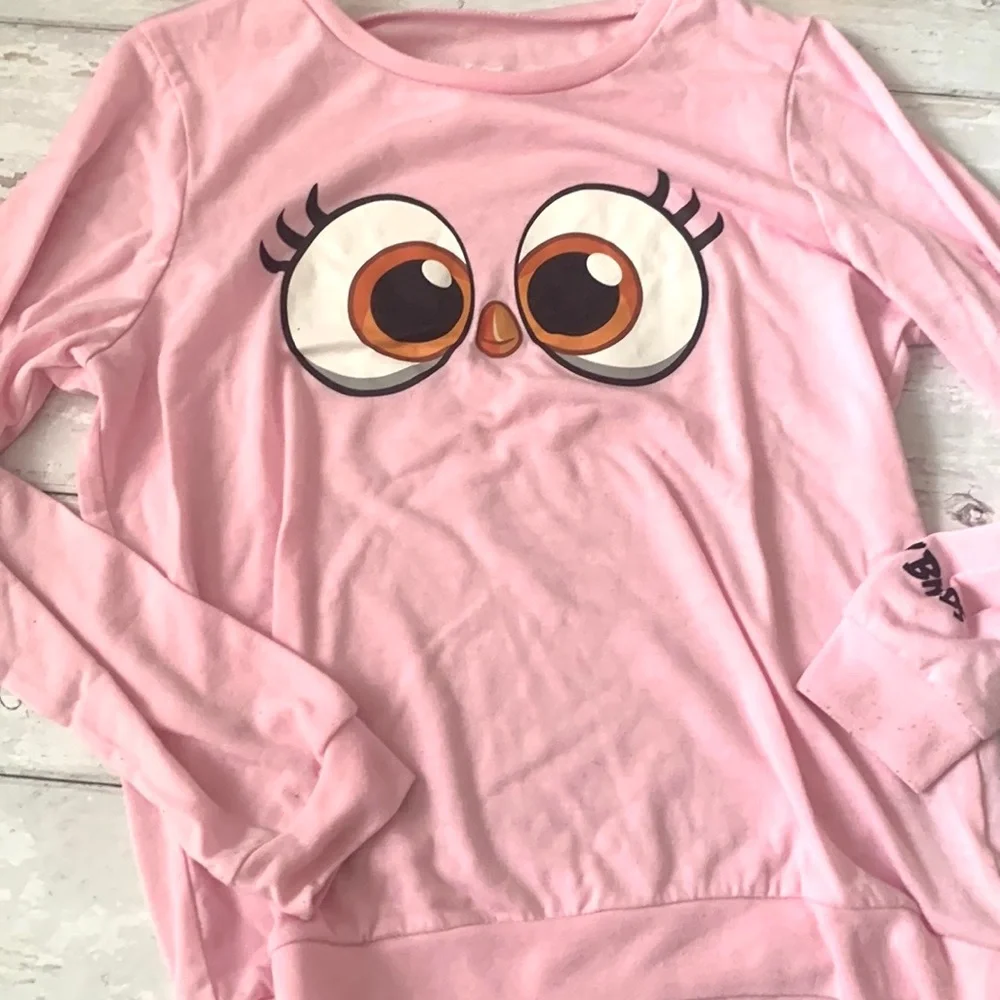 Girls 10/12 Fleece Pink Pajamas Set Angry Birds Size 10 12 Pjs Owl Eyes Print